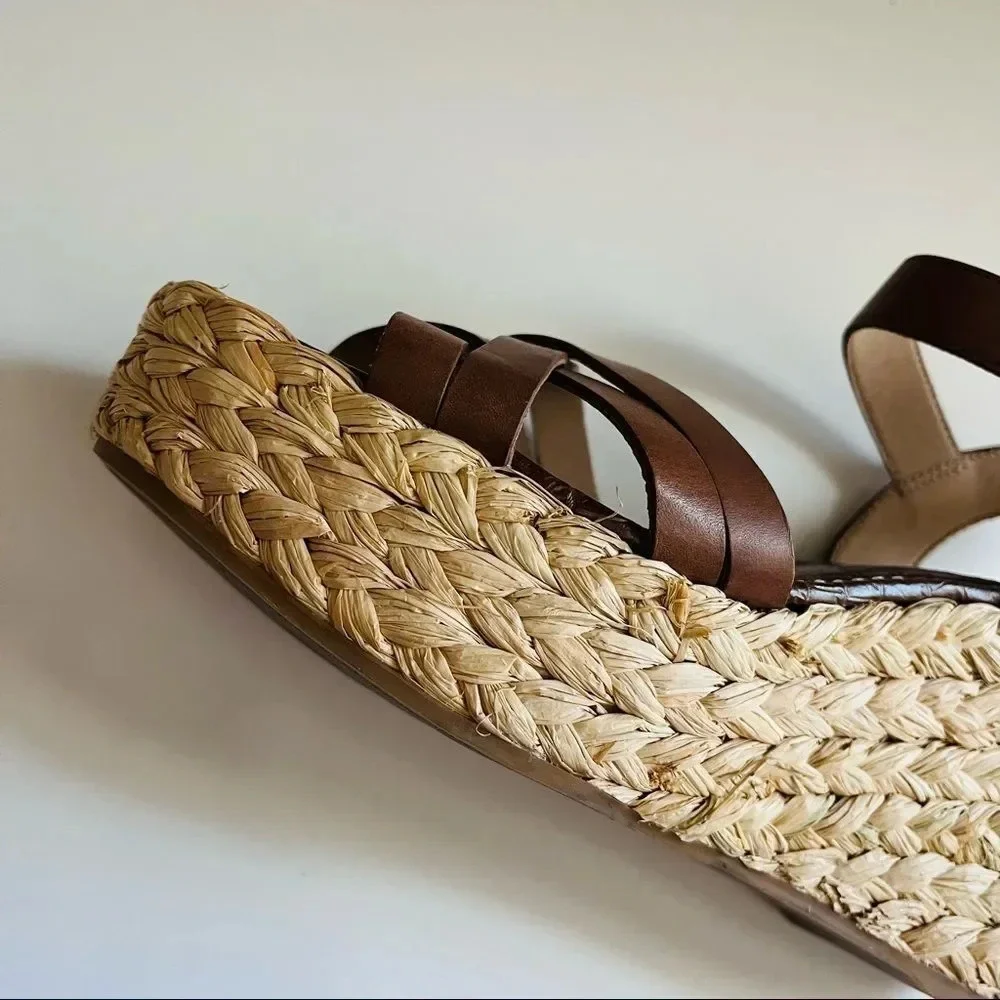 NWOT Sam Edelman Darline Leather Braided Wedge Espadrille Platform Sandals